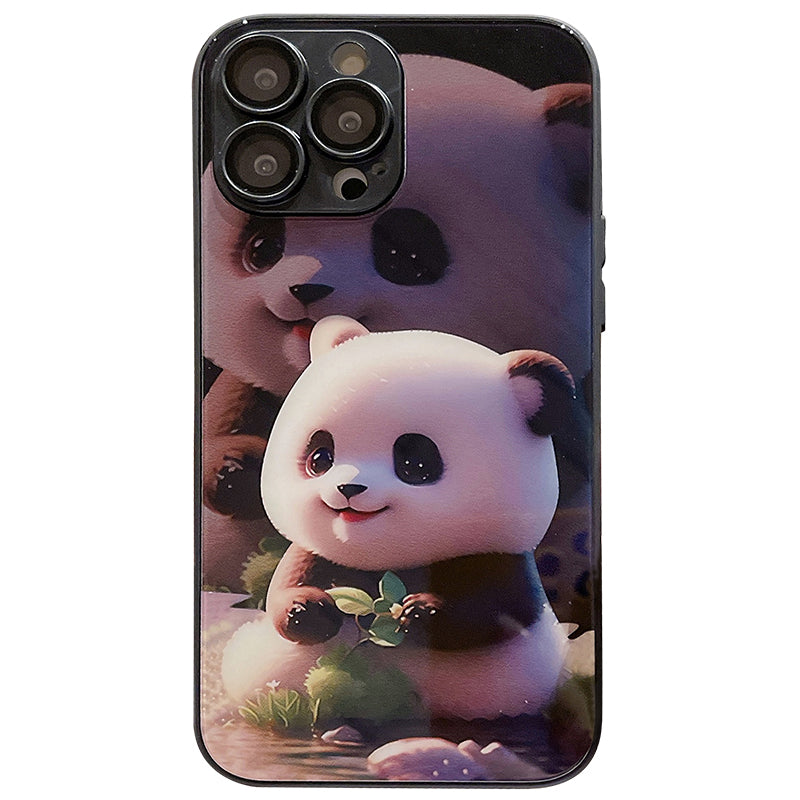 Til iPhone 12 Pro Cute Panda-mønstertryk Ridsesikker TPU-telefoncover i hærdet glas med linsefilm Til iPhone 12 Pro Cute Panda-mønstertryk Ridsesikker TPU-telefoncover i hærdet glas med linsefilm